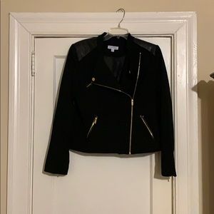 Calvin Klein black moto jacket vegan leather trim